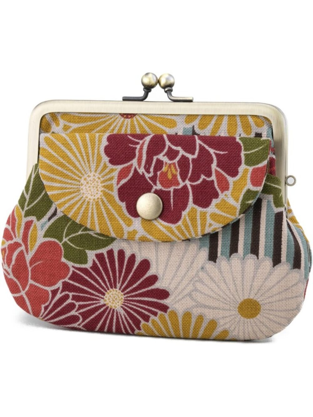Vintage Floral Kiss Lock Coin Wallet - Retro Flower Pouch for Women, Made in